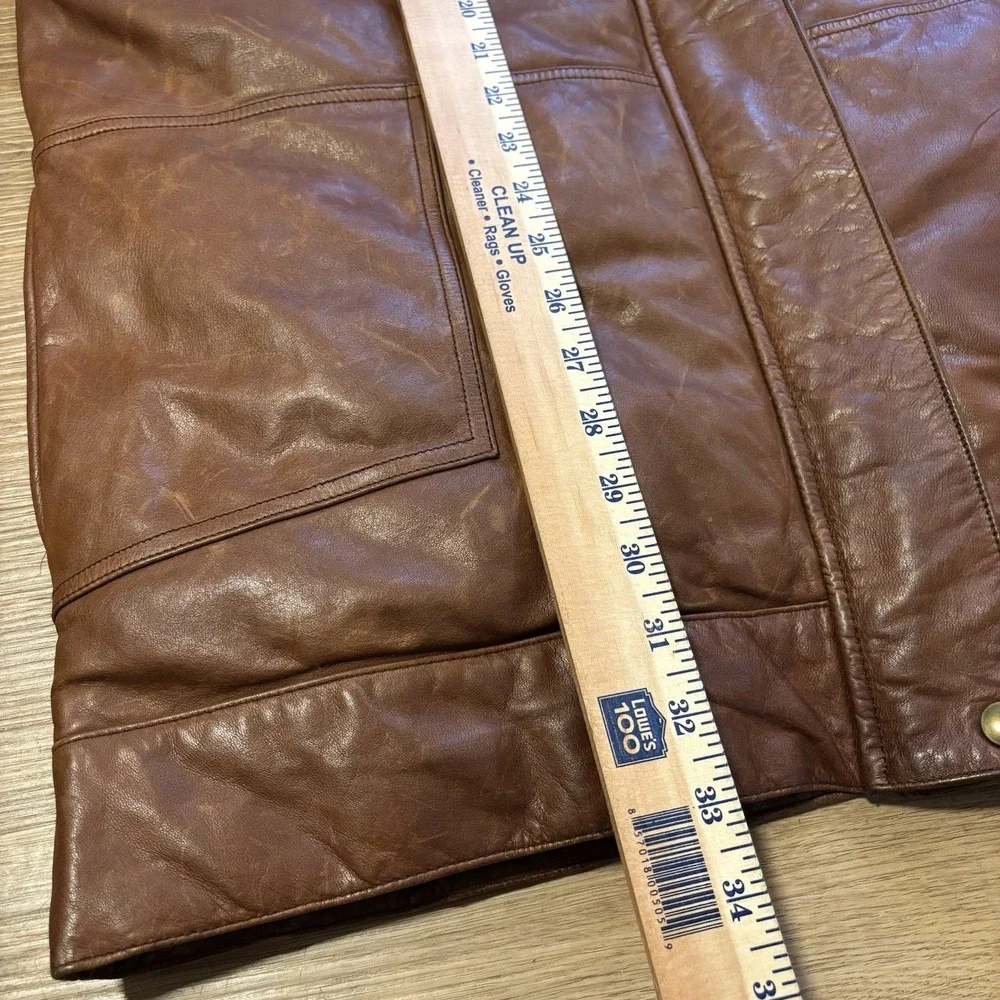 Vintage‎ Eddie Bauer Leather Goose Down Jacket Men's L Parka Coat Brown 80s 90s